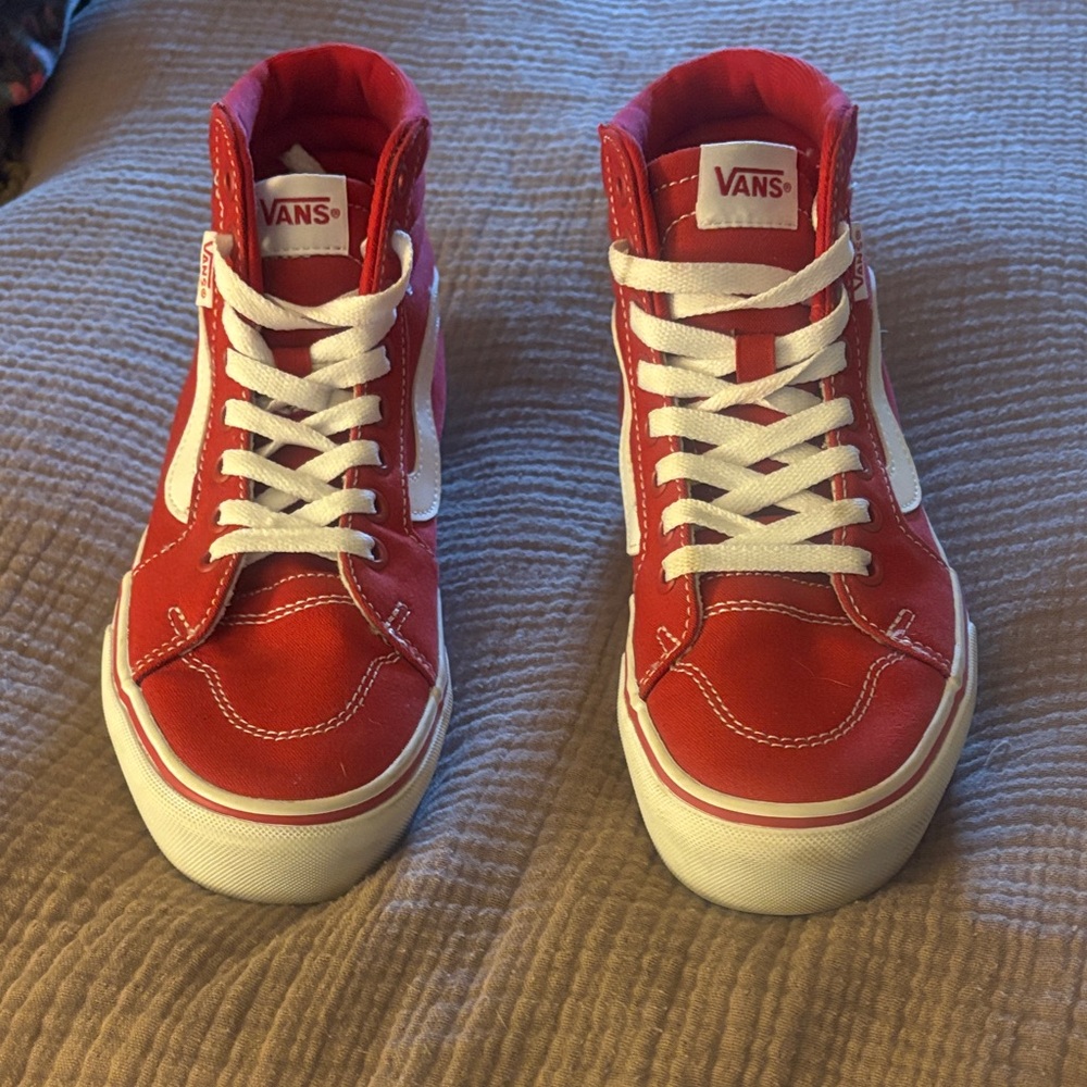 Vans Kids Red and White High-Top Sneakers